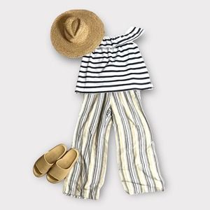 Off Shoulder top: LOFT Women’s Large Coastal Navy and white striped knit top